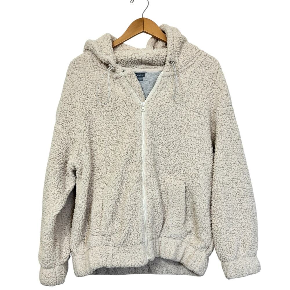 Aerie Cream Full Zip Sherpa Hoodie OVERSIZED Size XS NEW